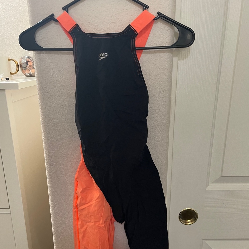 Speedo LZR Racer Pro, Open Back, Comfort Straps. Orange & Black
